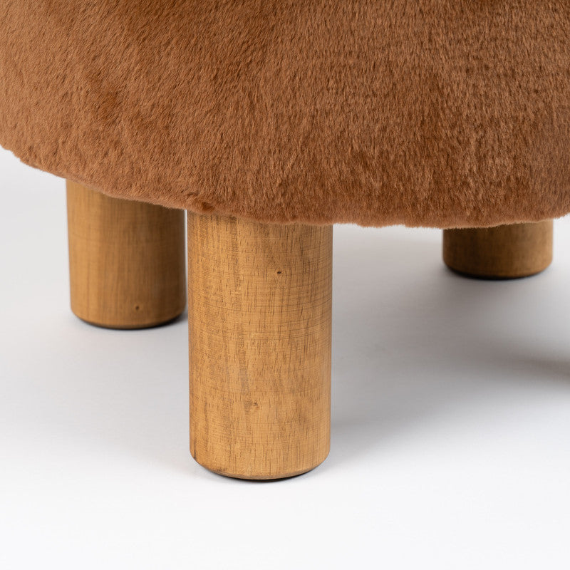 Soft Faux Fur Round Caramel Foot Stool